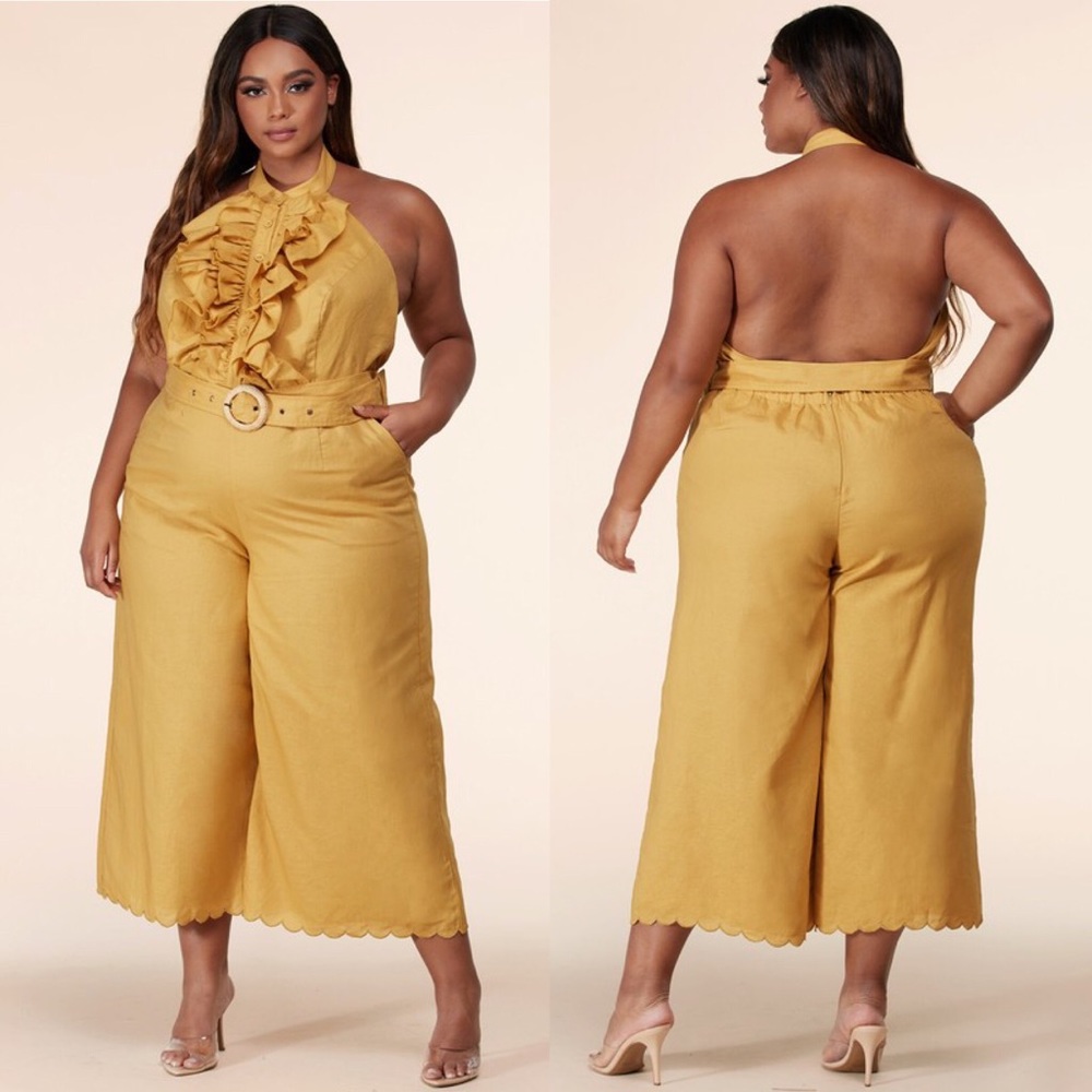Mustard Ruffle Front Jumpsuit